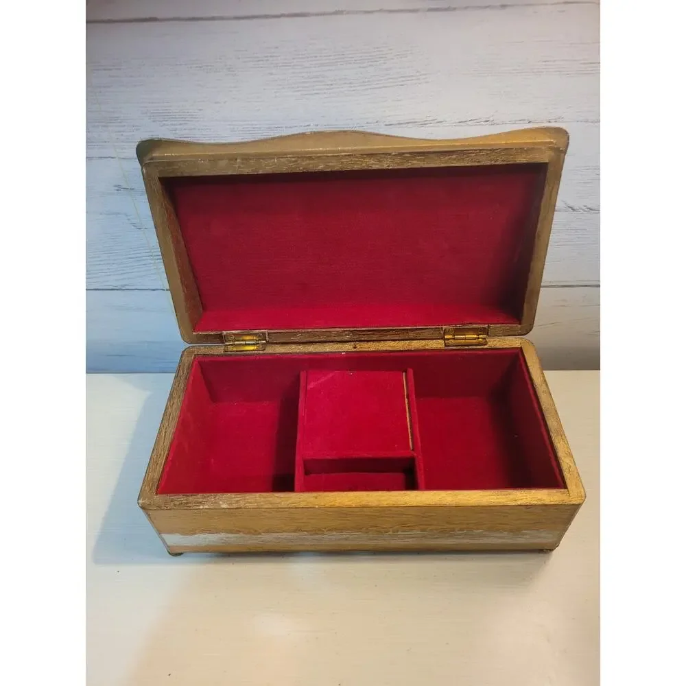 VINTAGE ITALIAN STYLE TOLE FLORENTINE WOOD JEWELRY MUSIC BOX - JAPAN